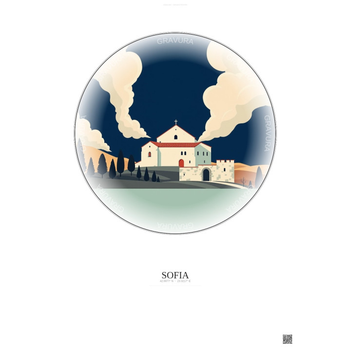 Affiche Sofia – Poster illustration vintage – Boyana Church | Gravura – Fond clair