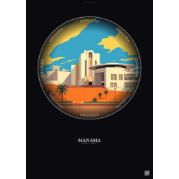Affiche Manama – Poster illustration vintage – Bahrain National Museum | Gravura – Fond foncé