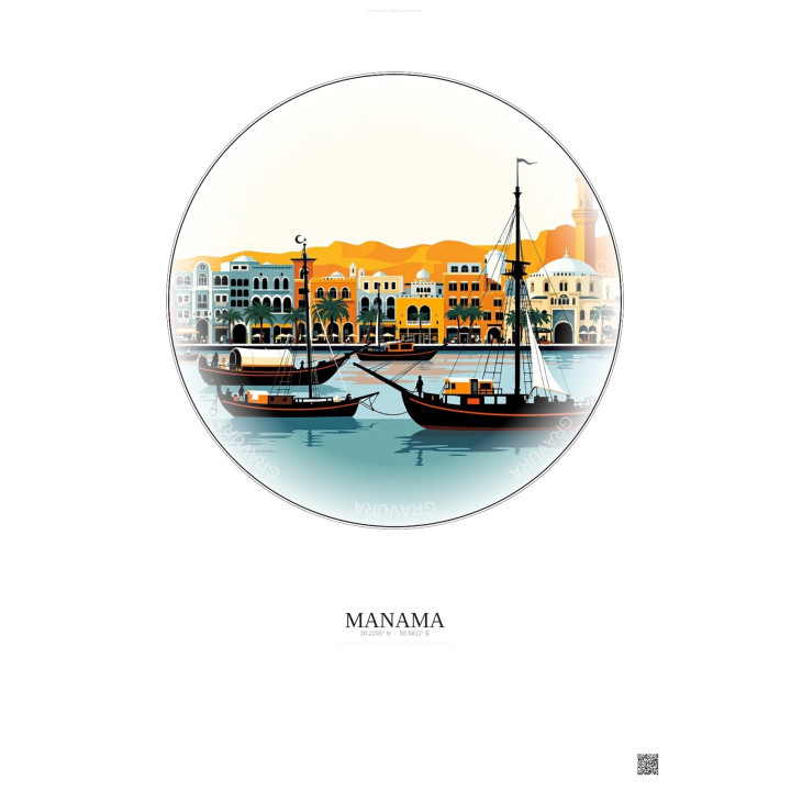 Affiche Manama – Poster illustration vintage – Manama | Gravura – Fond clair
