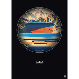 Affiche La Paz – Poster illustration vintage – Estadio Hernando Siles | Gravura – Fond foncé