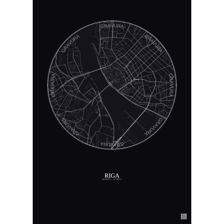 Affiche Riga – Poster carte de ville 2.5km | Gravura – Fond foncé