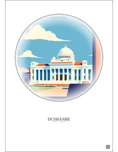 Dushanbe Vintage Travel Poster – Tajikistan National Museum | Gravura – Light background 2