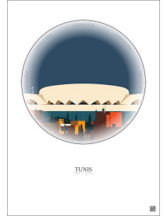Tunis Vintage Travel Poster – Stade El Menzah | Gravura – Light background 2