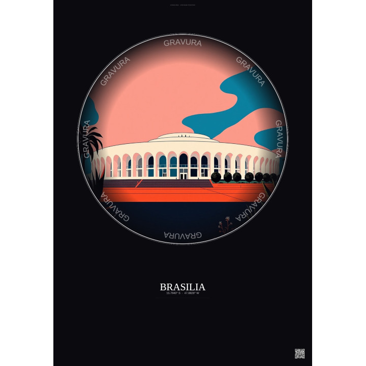 Affiche Brasilia – Poster illustration vintage – Palacio Do Planalto | Gravura – Fond foncé