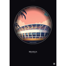 Affiche Brasilia – Poster illustration vintage – Estadio Nacional De Brasilia | Gravura – Fond foncé