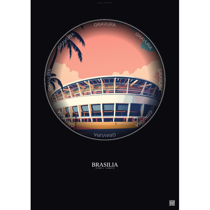 Affiche Brasilia – Poster illustration vintage – Estadio Nacional De Brasilia | Gravura – Fond foncé