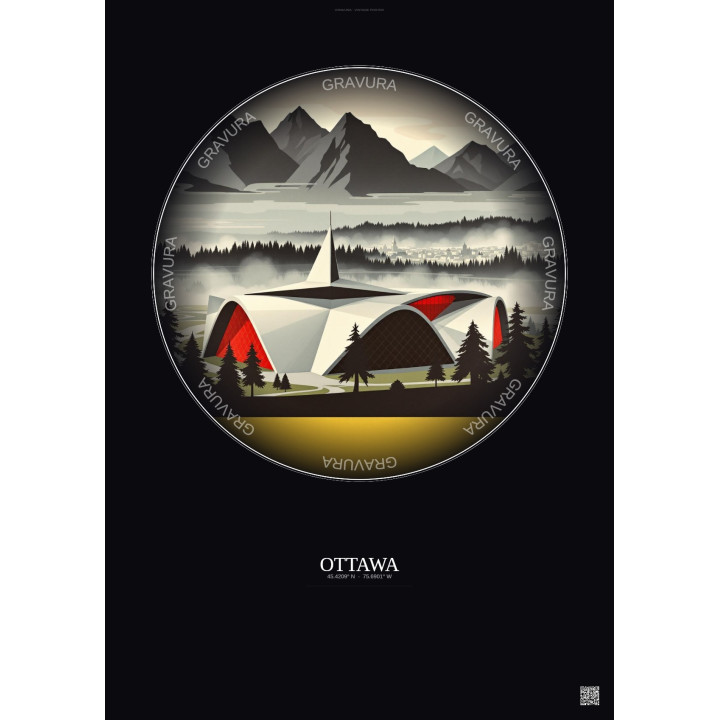 Ottawa Vintage Travel Poster – Canadian Tire Centre | Gravura – Dark background