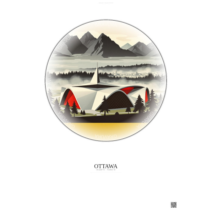Ottawa Vintage Travel Poster – Canadian Tire Centre | Gravura – Light background