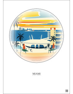Affiche Miami – Poster illustration vintage – Kaseya Center | Gravura – Fond clair 2