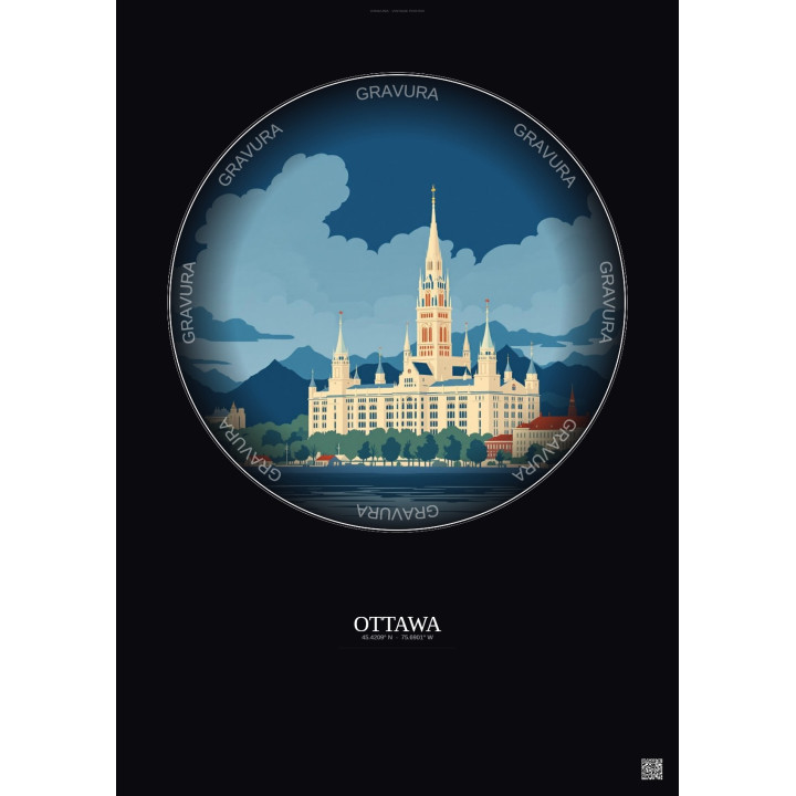Ottawa Vintage Travel Poster – Ottawa | Gravura – Dark background