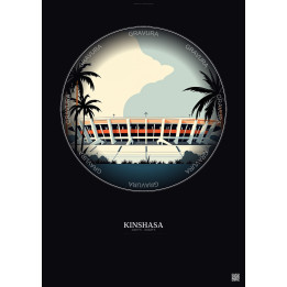 Affiche Kinshasa – Poster illustration vintage – Martyrs Stadium | Gravura – Fond foncé