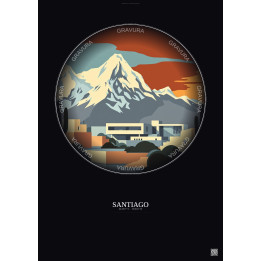 Affiche Santiago – Poster illustration vintage – Chilean Museum Of Pre Columbian Art | Gravura – Fond foncé