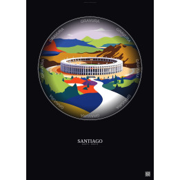 Affiche Santiago – Poster illustration vintage – Estadio Monumental | Gravura – Fond foncé