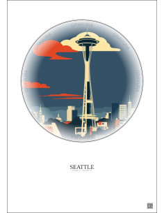 Seattle Vintage Travel Poster – Space Needle | Gravura – Light background 2