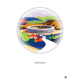 Santiago Vintage Travel Poster – Estadio Monumental | Gravura – Light background