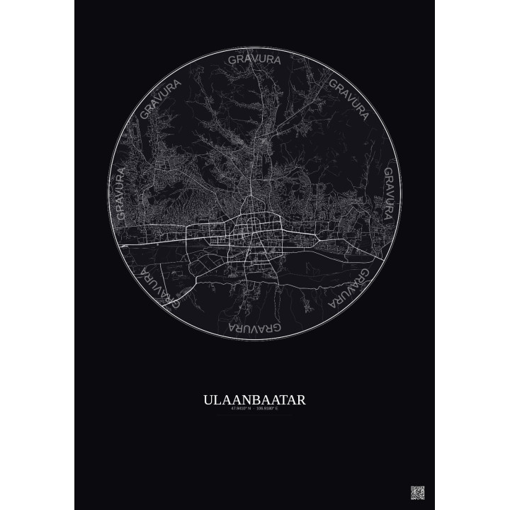 Affiche Ulaanbaatar – Poster carte de ville 10km | Gravura – Fond foncé