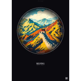 Beijing Vintage Travel Poster – Famous Viewpoint Of Beijing | Gravura – Dark background