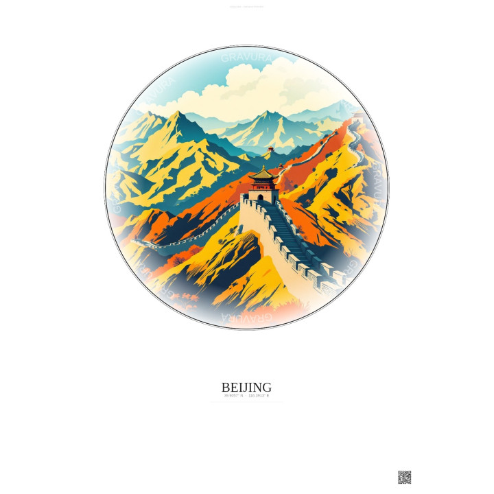 Affiche Beijing – Poster illustration vintage – Famous Viewpoint Of Beijing | Gravura – Fond clair