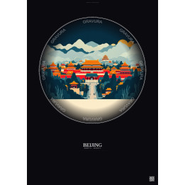 Affiche Beijing – Poster illustration vintage – Historic Old Town Of Beijing | Gravura – Fond foncé