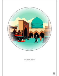 Tashkent Vintage Travel Poster – Chorsu Bazaar | Gravura – Light background 2