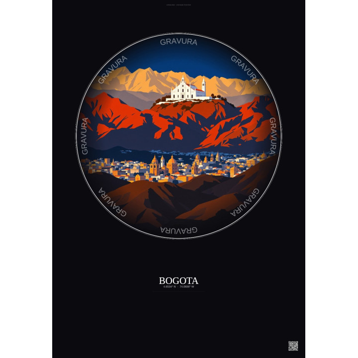 Bogota Vintage Travel Poster – Famous Viewpoint Of Bogota | Gravura – Dark background