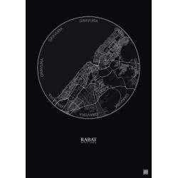 Affiche Rabat – Poster carte de ville 10km | Gravura – Fond foncé