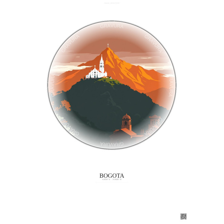 Affiche Bogota – Poster illustration vintage – Most Iconic Landmark Of Bogota | Gravura – Fond clair