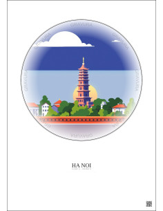 Ha Noi Vintage Travel Poster – Most Iconic Landmark Of Ha Noi | Gravura – Light background 2