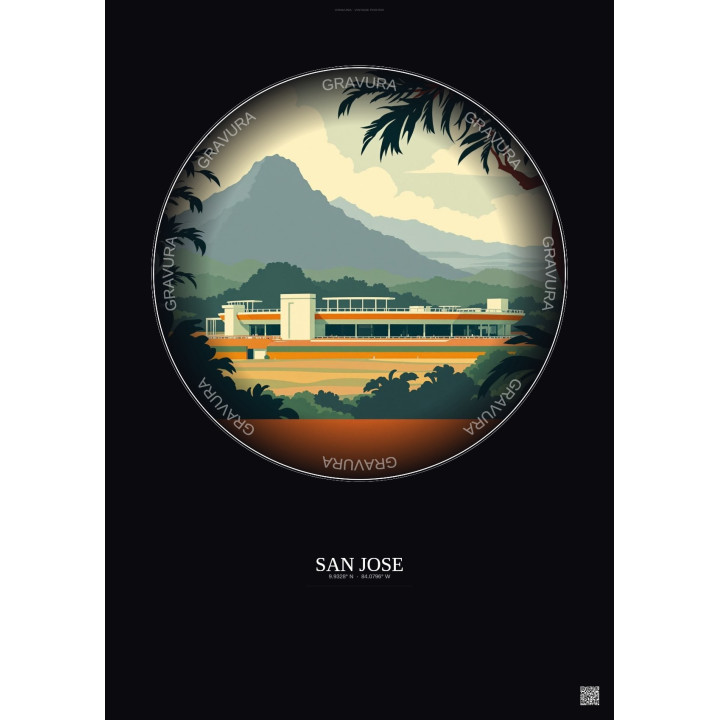 San Jose Vintage Travel Poster – Estadio Nacional De Costa Rica | Gravura – Dark background