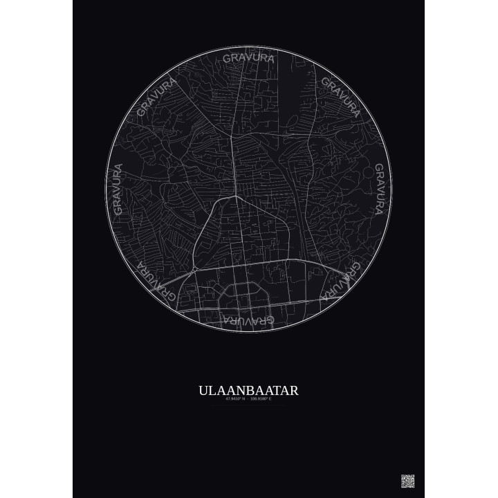 Affiche Ulaanbaatar – Poster carte de ville 2.5km | Gravura – Fond foncé