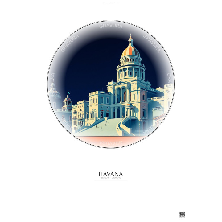 Affiche Havana – Poster illustration vintage – El Capitolio | Gravura – Fond clair