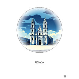 Havana Vintage Travel Poster – Havana Cathedral | Gravura – Light background