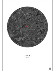 Paris - Custom Satellite View 15 km · B&W · Light background 2