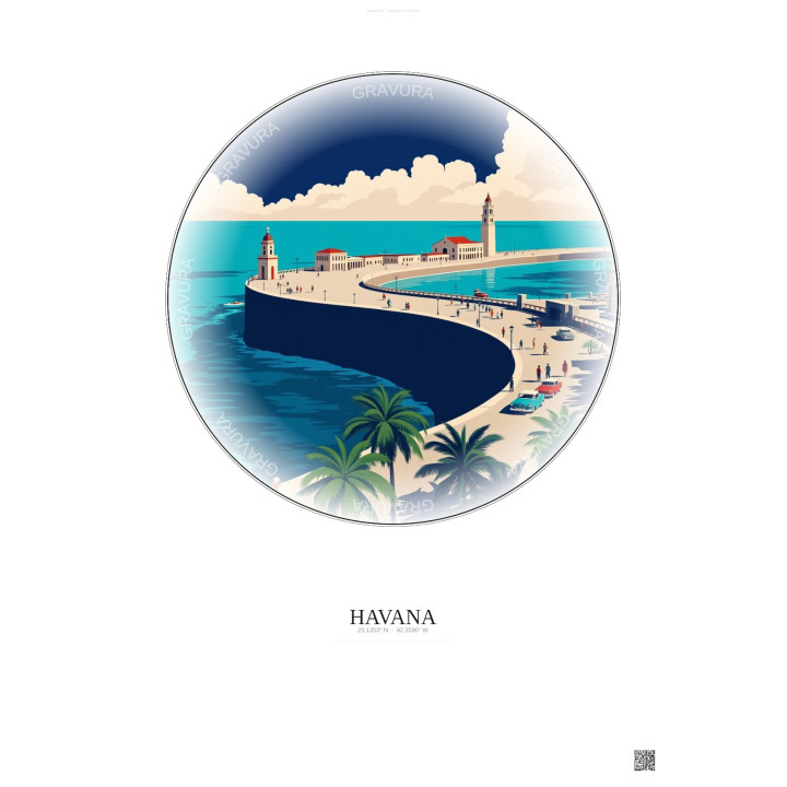 Havana Vintage Travel Poster – Malecon | Gravura – Light background