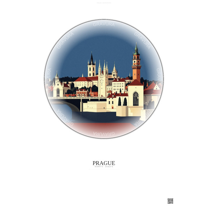 Prague Vintage Travel Poster – Famous Viewpoint Of Prague | Gravura – Light background