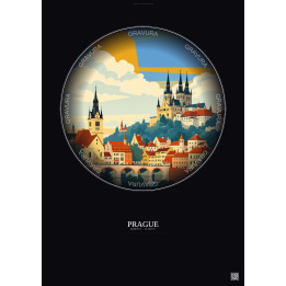 Affiche Prague – Poster illustration vintage – Historic Old Town Of Prague | Gravura – Fond foncé