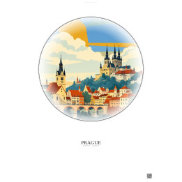 Affiche Prague – Poster illustration vintage – Historic Old Town Of Prague | Gravura – Fond clair
