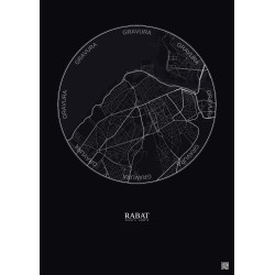 Affiche Rabat – Poster carte de ville 2.5km | Gravura – Fond foncé