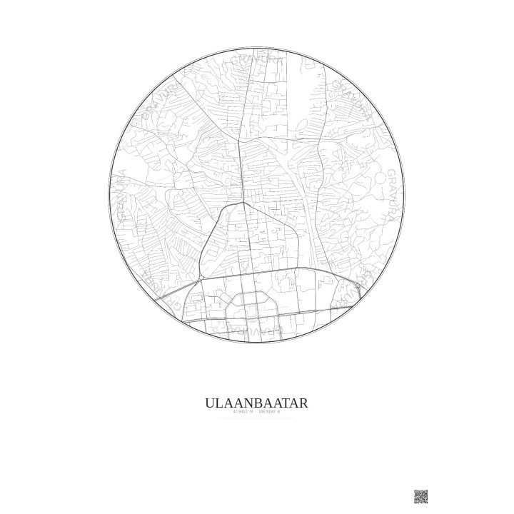 Affiche Ulaanbaatar – Poster carte de ville 2.5km | Gravura – Fond clair