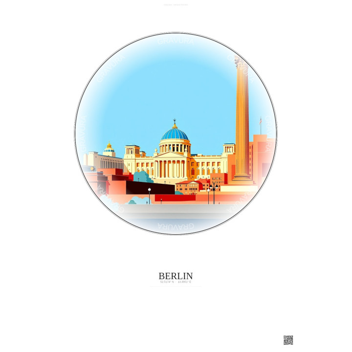 Affiche Berlin – Poster illustration vintage – Famous Viewpoint Of Berlin | Gravura – Fond clair