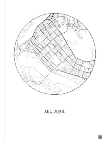 Affiche Abu Dhabi – Poster carte de ville 6km | Gravura – Fond clair