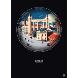 Affiche Berlin – Poster illustration vintage – Historic Old Town Of Berlin | Gravura – Fond foncé