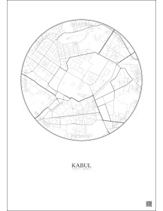 Kabul City Map Poster 2.5km | Gravura – Light background 2