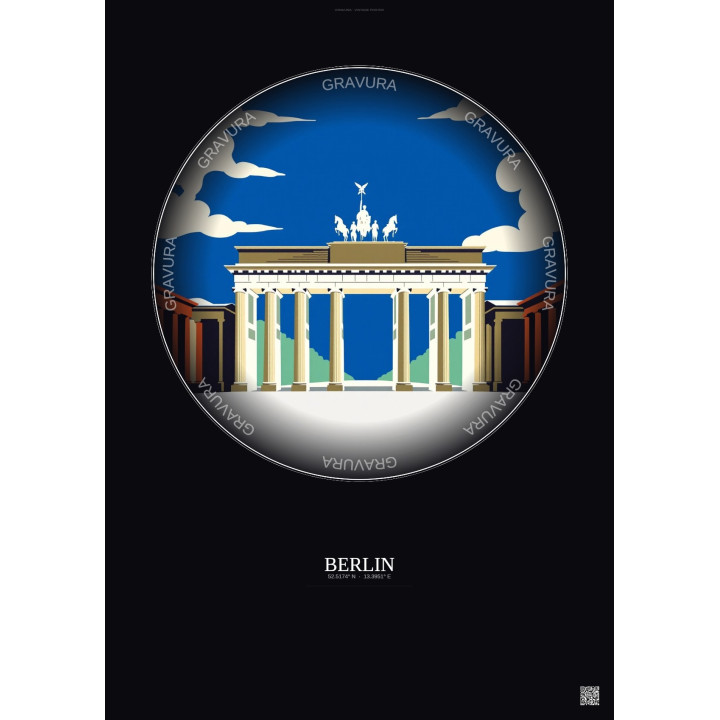 Affiche Berlin – Poster illustration vintage – Most Iconic Landmark Of Berlin | Gravura – Fond foncé