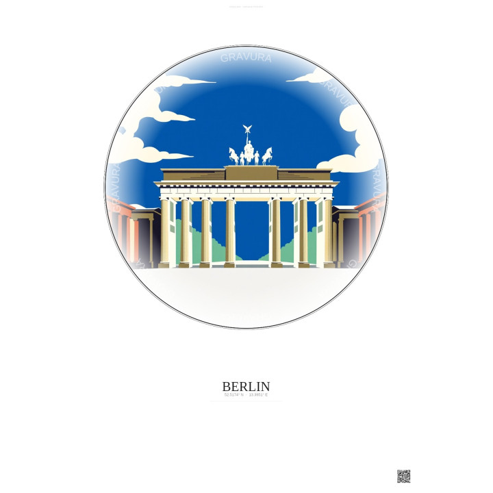 Affiche Berlin – Poster illustration vintage – Most Iconic Landmark Of Berlin | Gravura – Fond clair