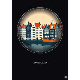 Copenhagen Vintage Travel Poster – Famous Viewpoint Of Copenhagen | Gravura – Dark background