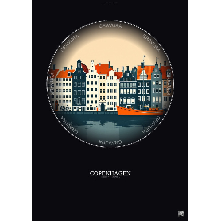 Copenhagen Vintage Travel Poster – Famous Viewpoint Of Copenhagen | Gravura – Dark background