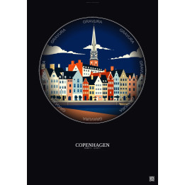 Copenhagen Vintage Travel Poster – Historic Old Town Of Copenhagen | Gravura – Dark background