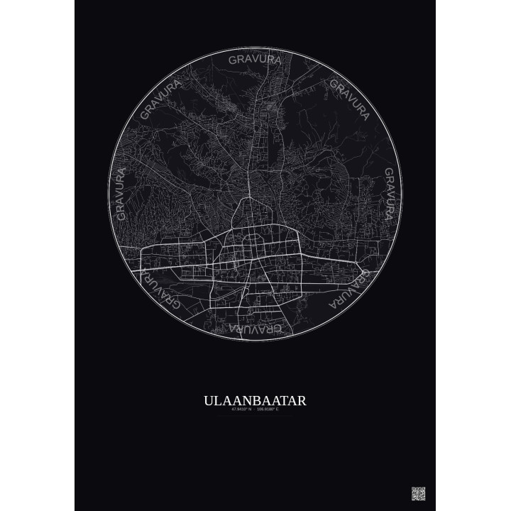 Affiche Ulaanbaatar – Poster carte de ville 6km | Gravura – Fond foncé