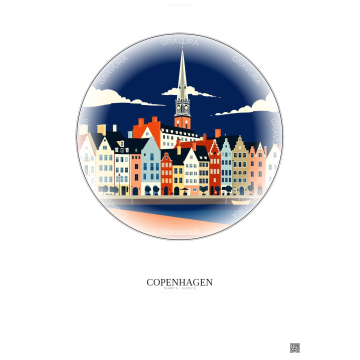 Copenhagen Vintage Travel Poster – Historic Old Town Of Copenhagen | Gravura – Light background